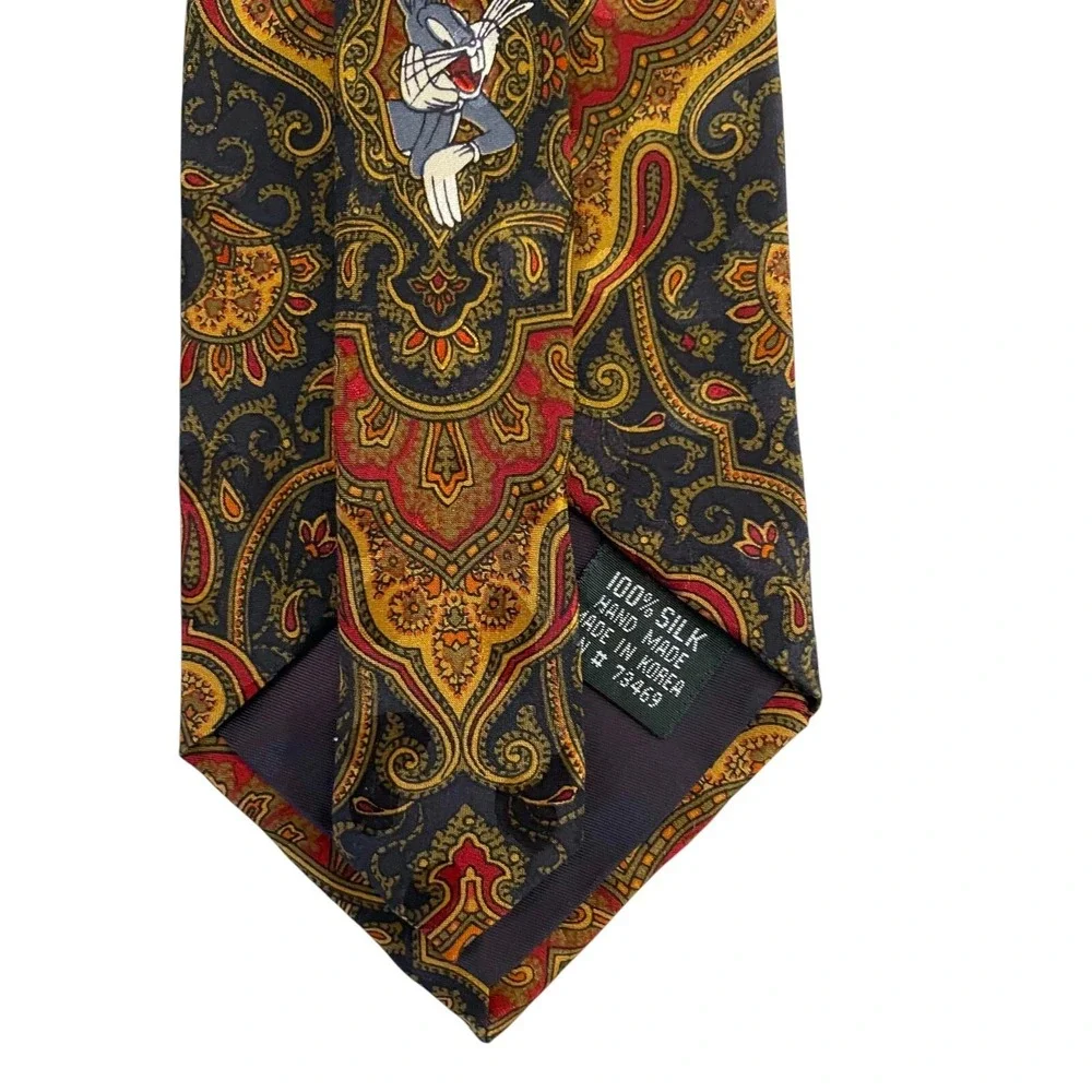 Looney Tunes Mania Men's Neck Tie One Size Brown Paisley Print 100% Silk